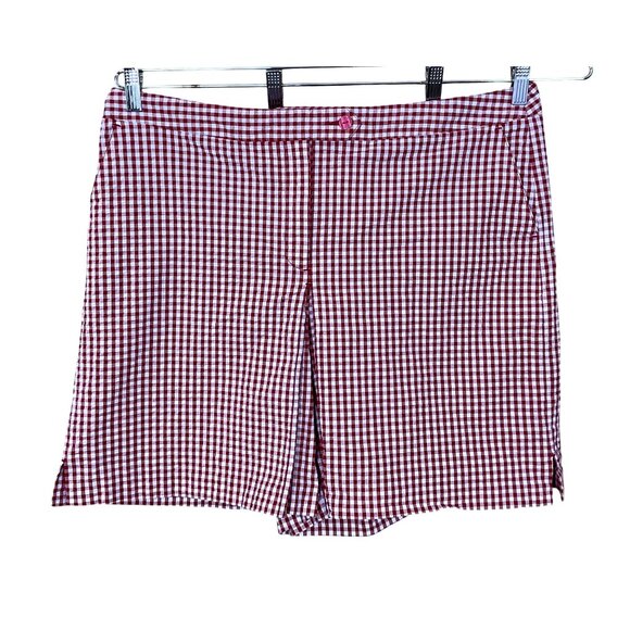 Liz Golf Audra Red & White Gingham Culotte Seersucker Shorts Slash Pockets 16 - Picture 1 of 6